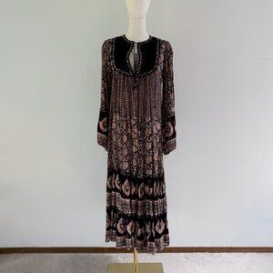 Vintage 1970s Her Excellency Indian Cotton Gauze Block Print Quilted Floral Maxi